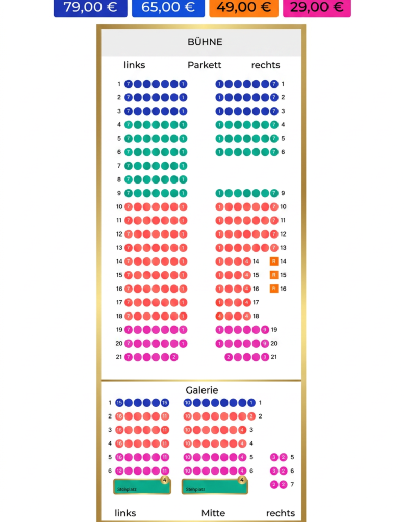 Saalplan Ehrbar Saal Wien mit Ticketkategorie